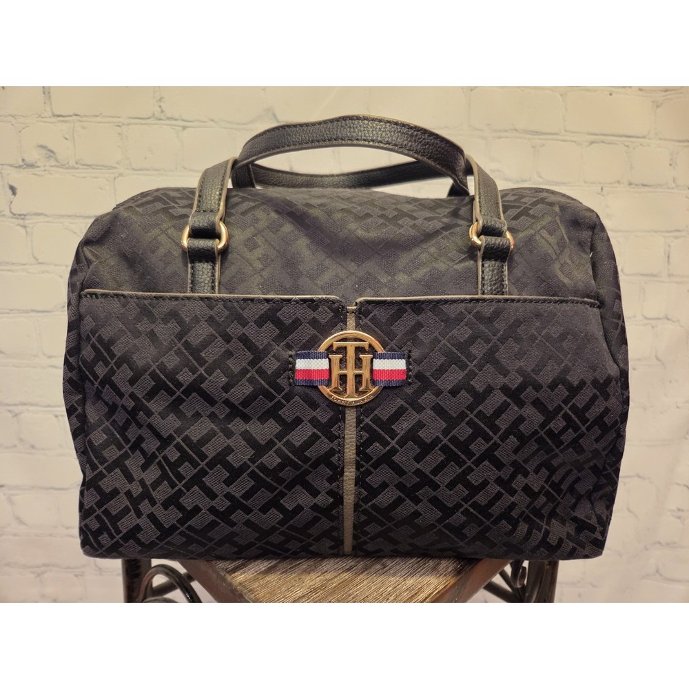 Tommy‎ Hilfiger Logo Signature Monogram Classic Satchel Handbag Purse Black